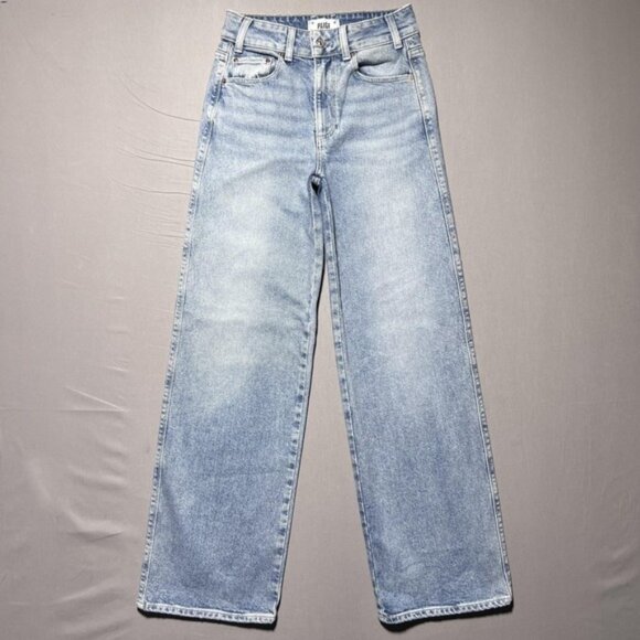 PAIGE Sasha Wide Leg Jeans Womens 25 Khristen Distressed Wash Blue High Rise - Picture 1 of 16